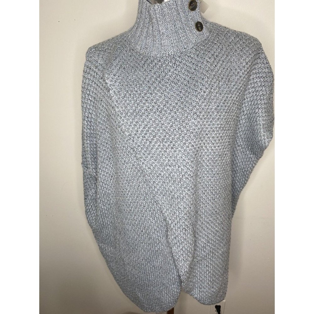 Simply Noelle Poncho Sweater S M Womens Blue Gray Button Casual Knit Soft New
